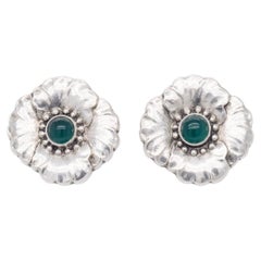 Georg Jensen Sterling Silver & Chrysoprase Floral Screw-Back Earrings No. 49