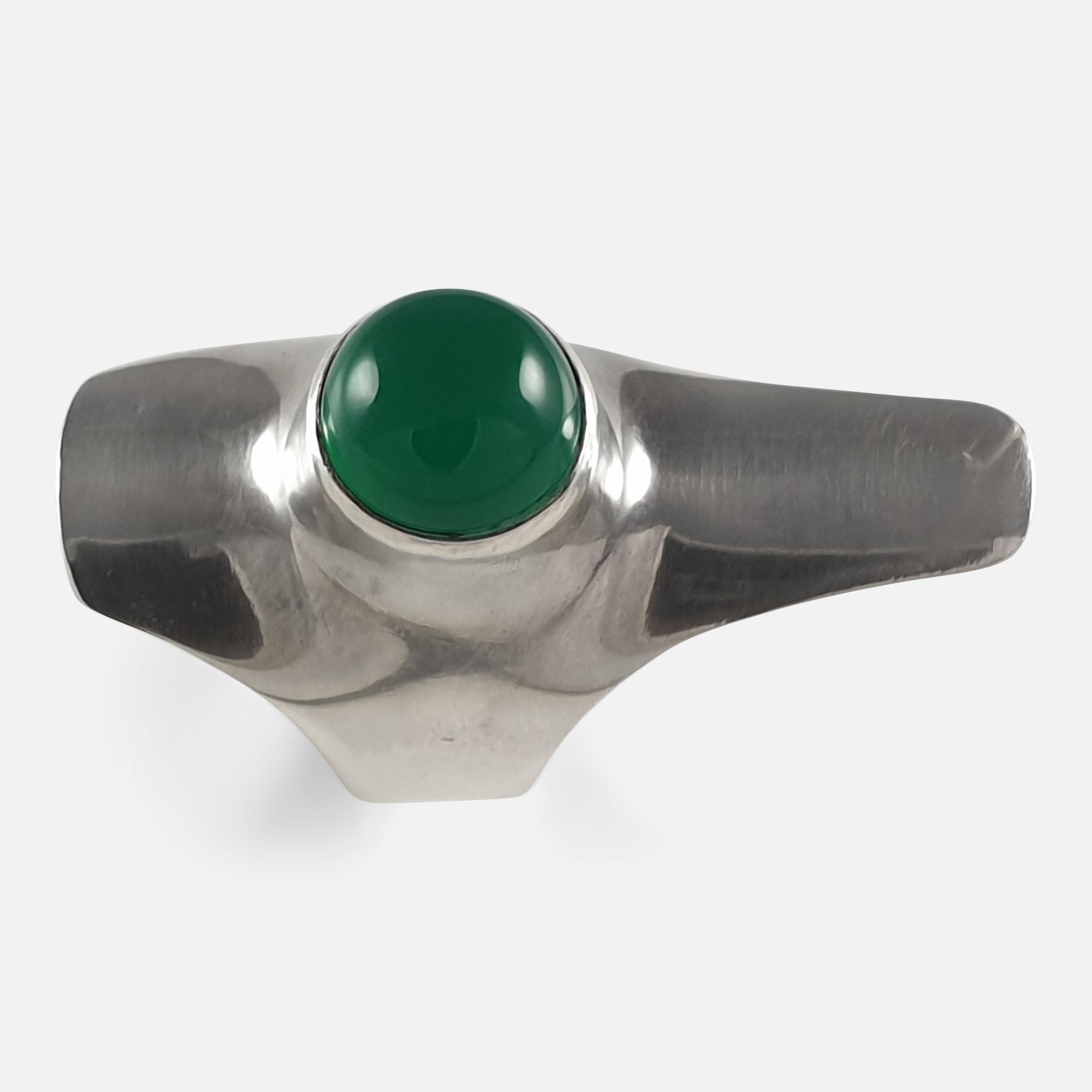 Georg Jensen Sterling Silver Chrysoprase Ring, #154, by Henning Koppel 4