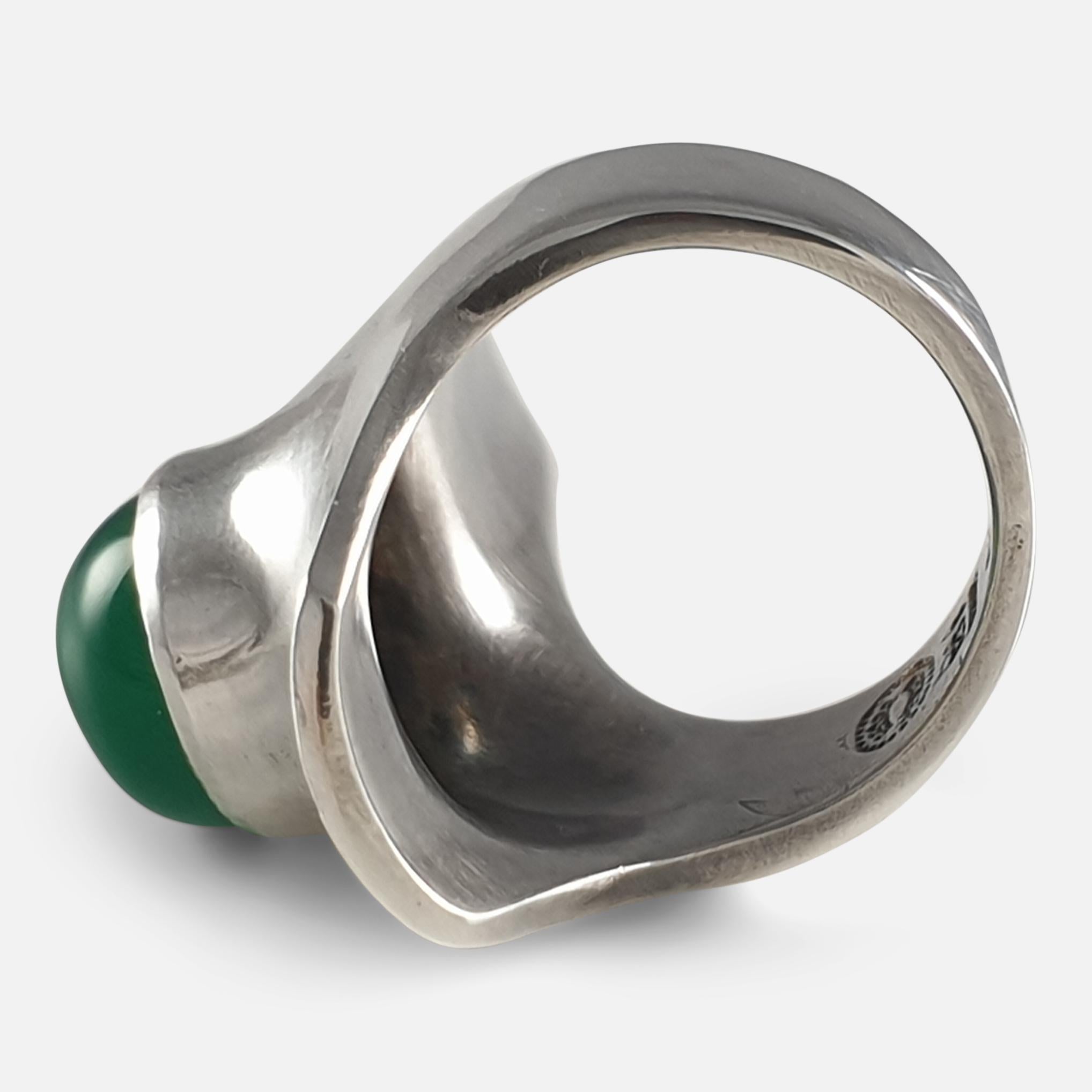 Georg Jensen Sterling Silver Chrysoprase Ring, #154, by Henning Koppel 5