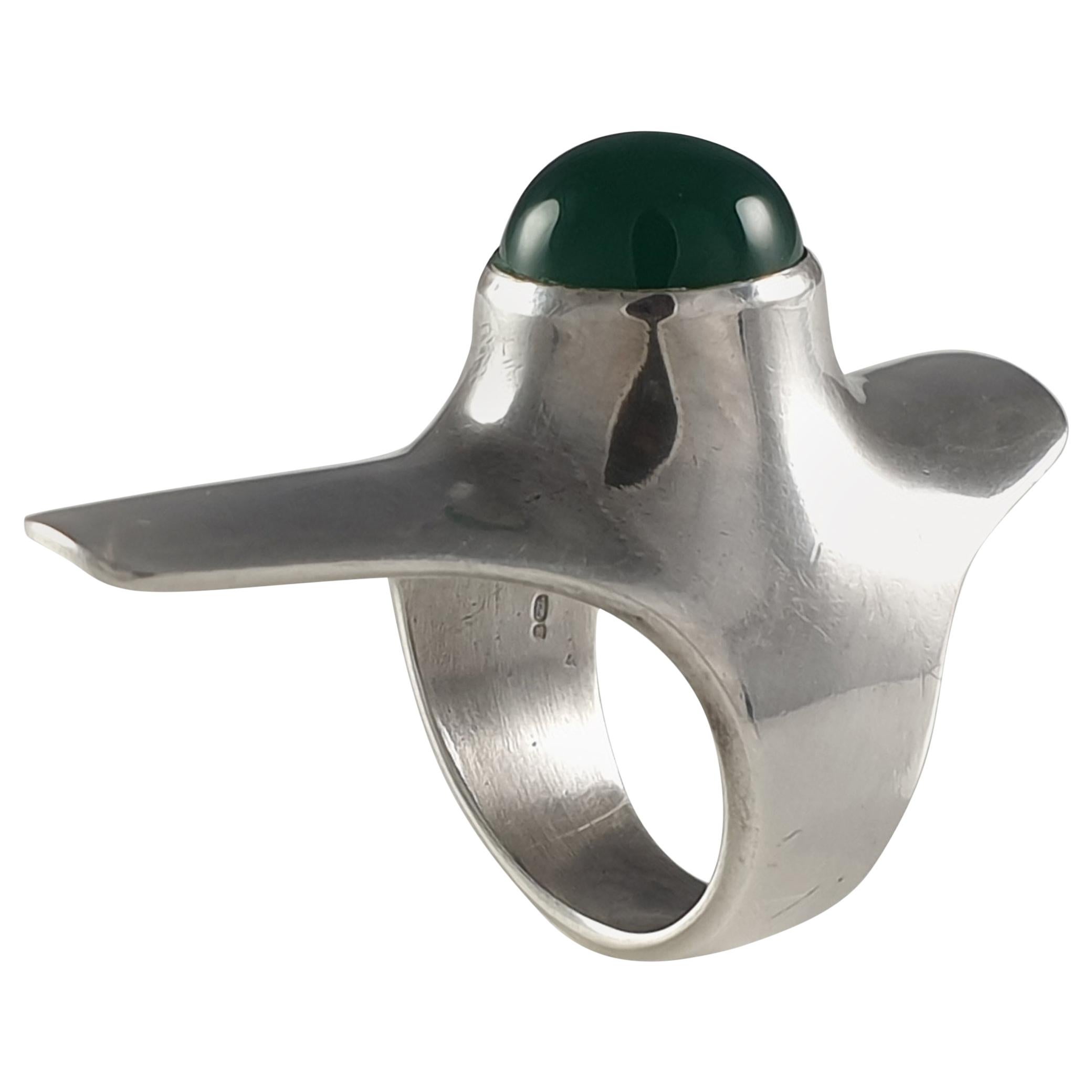 Georg Jensen Sterling Silver Chrysoprase Ring, #154, by Henning Koppel