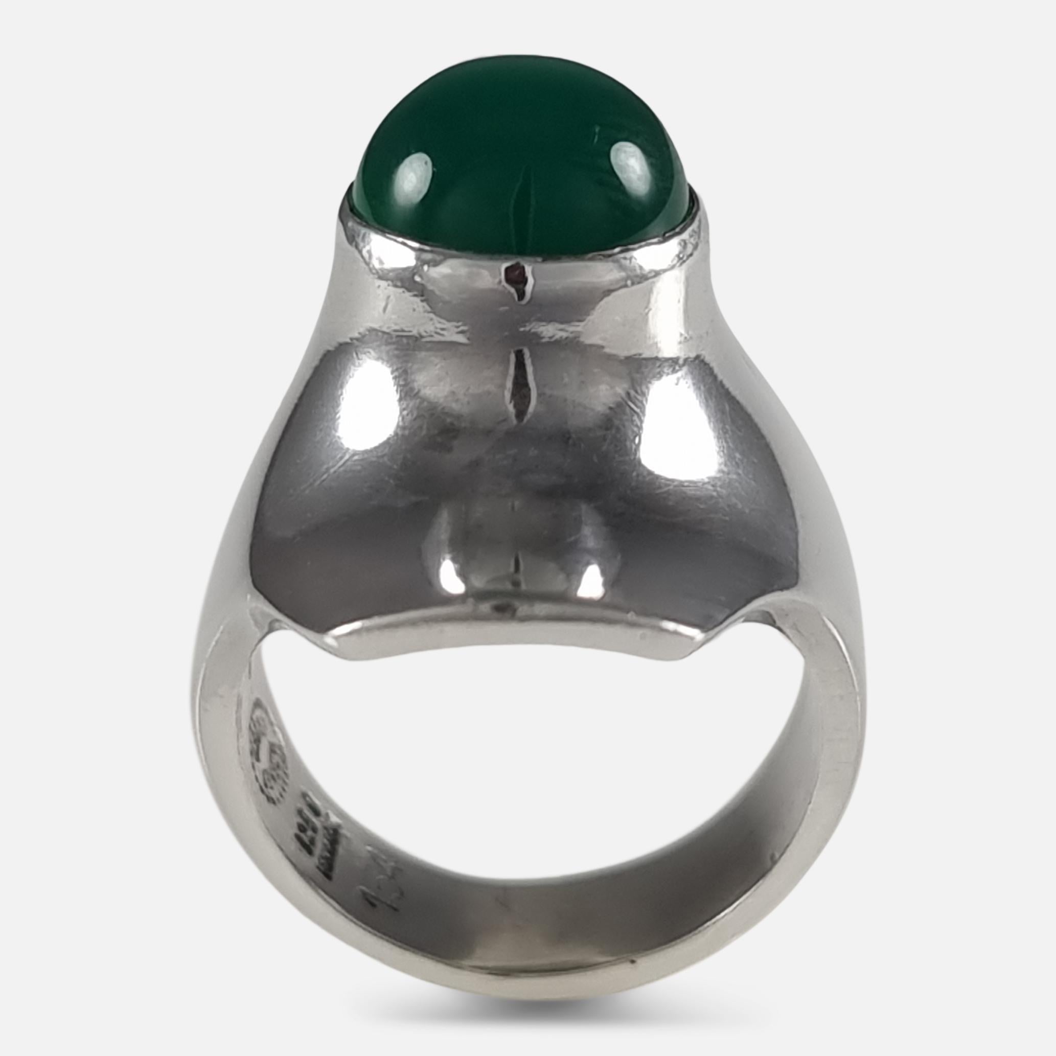 Georg Jensen Sterling Silver Chrysoprase Ring #154, by Henning Koppel For Sale 4