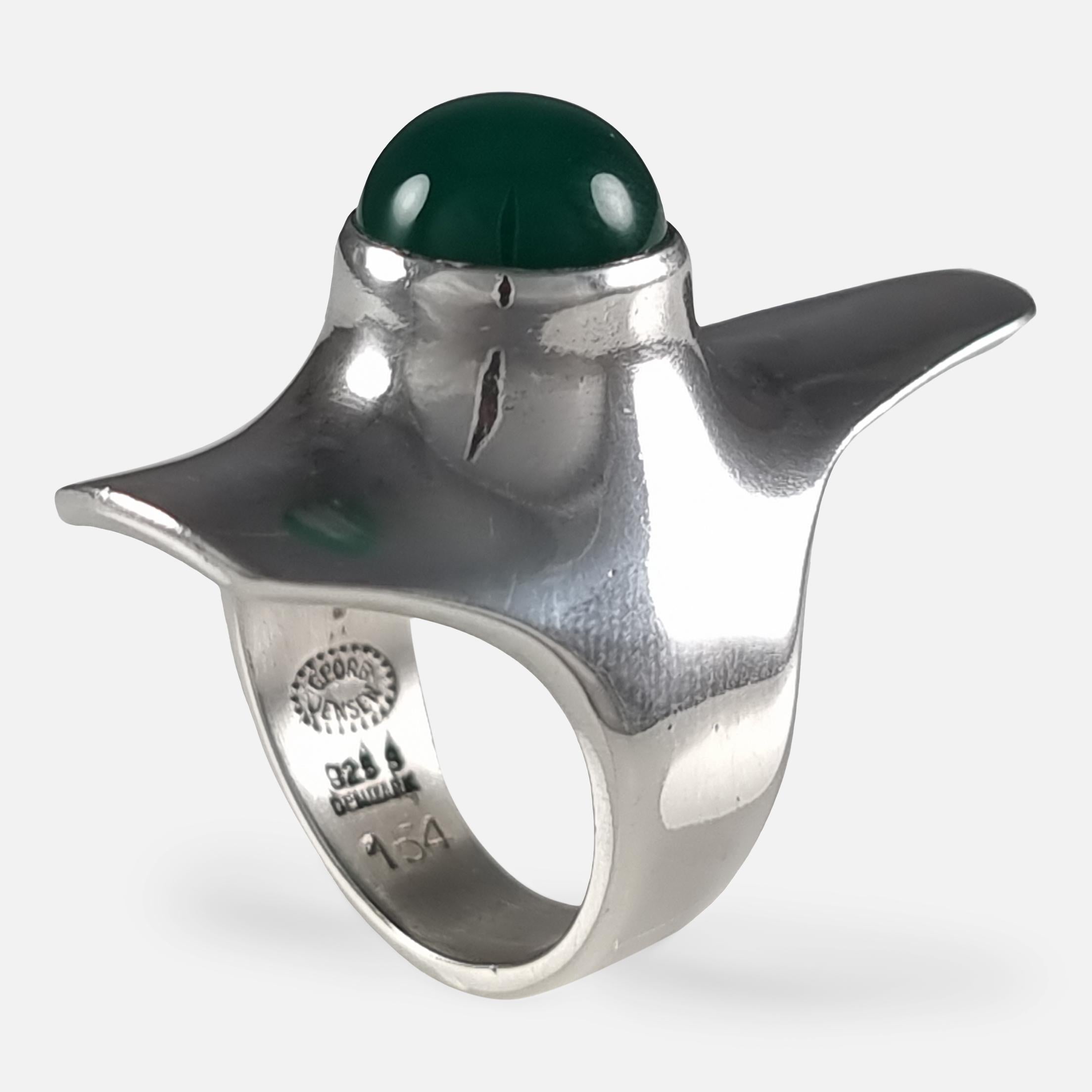 Georg Jensen Sterling Silver Chrysoprase Ring #154, by Henning Koppel For Sale 2