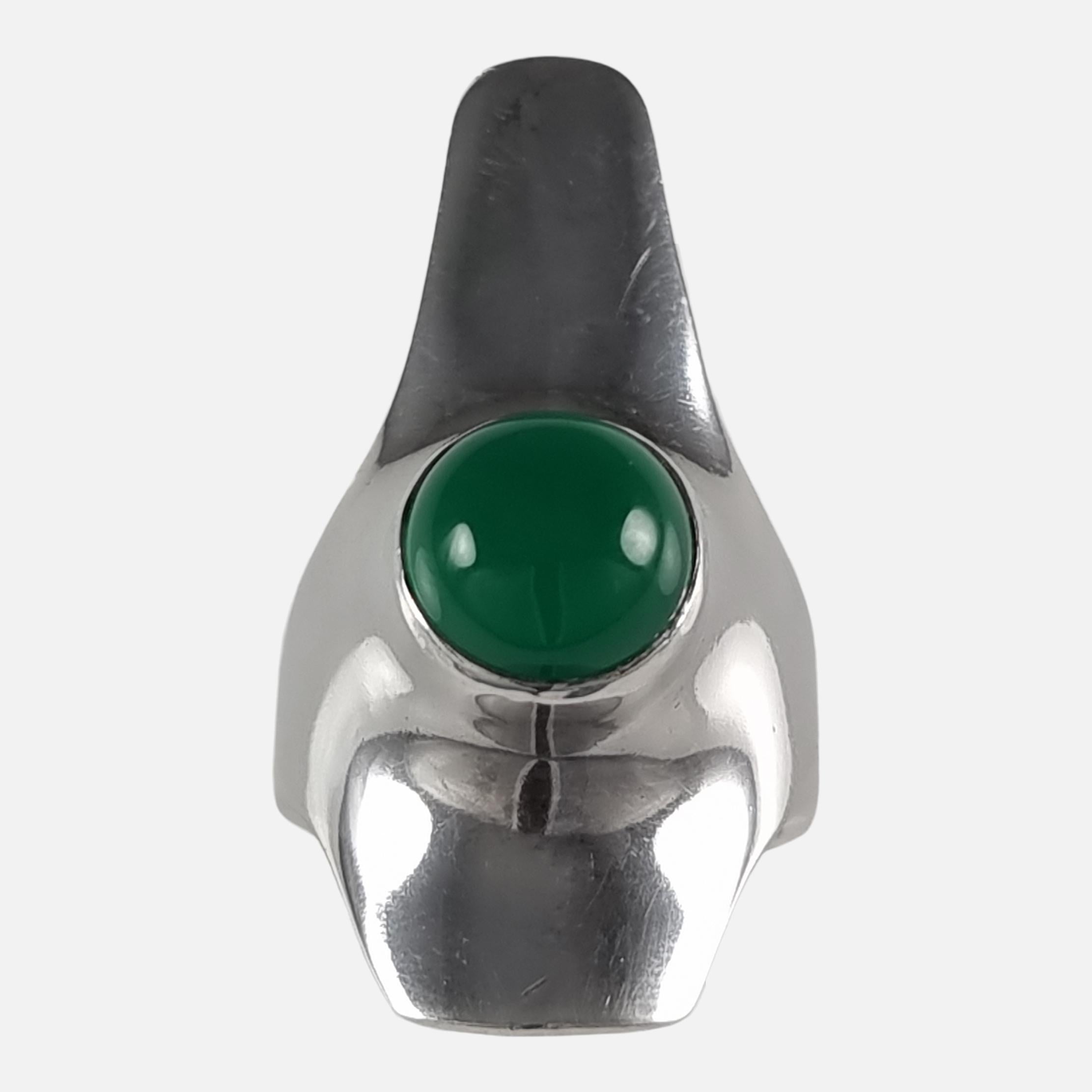 Georg Jensen Sterling Silver Chrysoprase Ring #154, by Henning Koppel For Sale 3