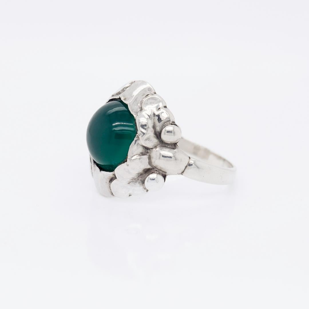 Cabochon  Georg Jensen Sterling Silver & Chrysoprase Ring No. 11A For Sale