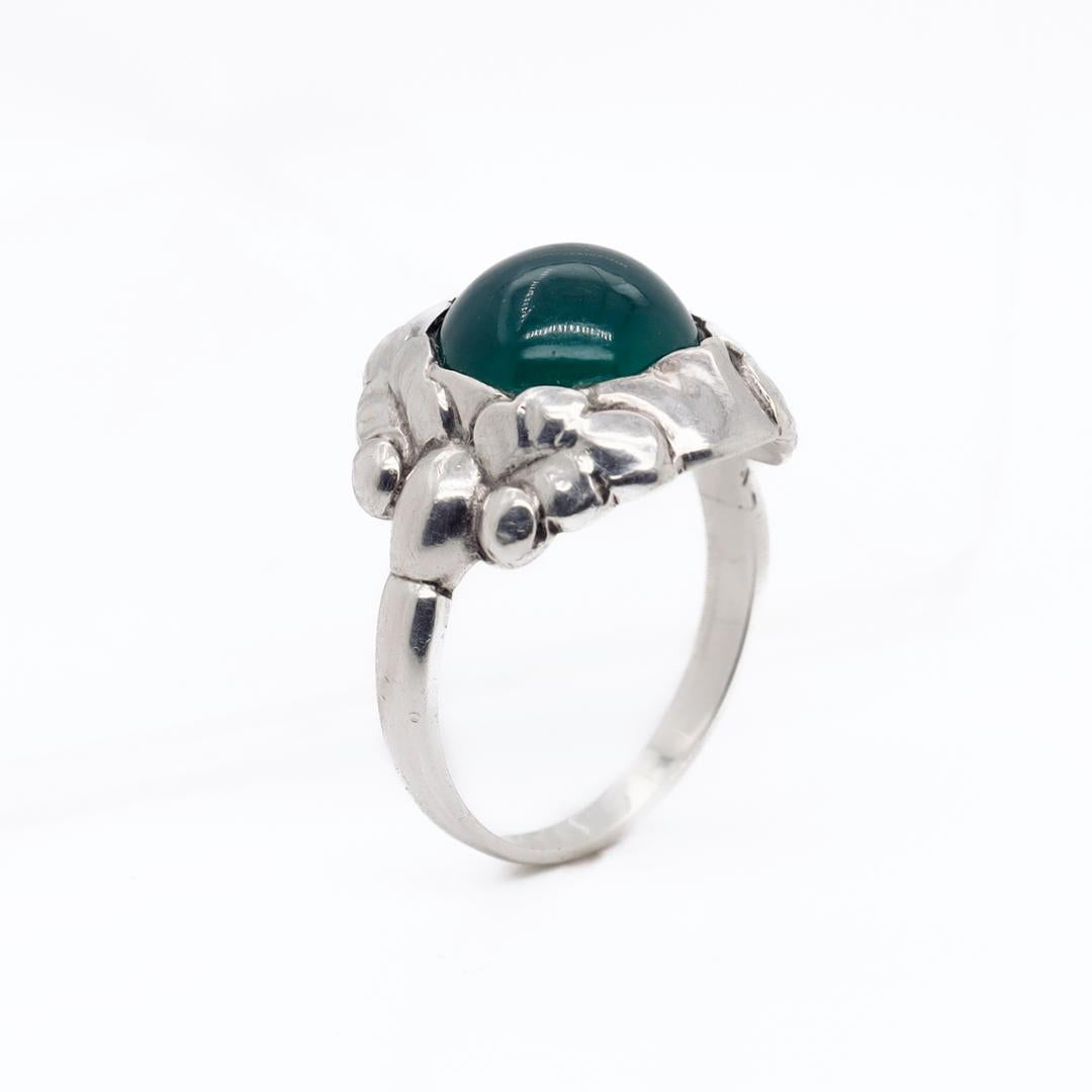 Women's or Men's  Georg Jensen Sterling Silver & Chrysoprase Ring No. 11A For Sale