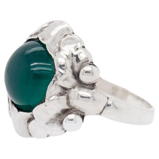  Georg Jensen Sterling Silver & Chrysoprase Ring No. 11A For Sale