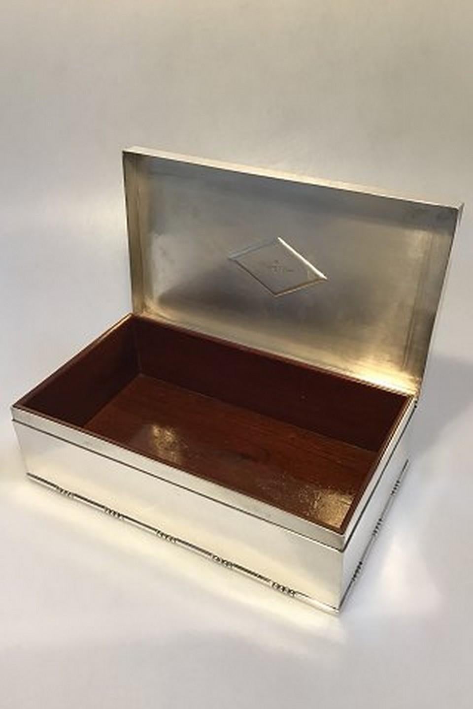 Art Deco Georg Jensen Sterling Silver Cigar Box/Humidor No 329A Wodden Lining For Sale