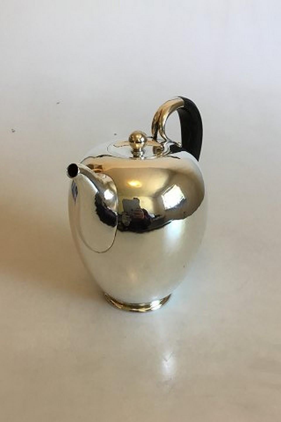 Art Deco Georg Jensen Sterling Silver Coffee Pot No. 787 with Handle Og Black Wood For Sale