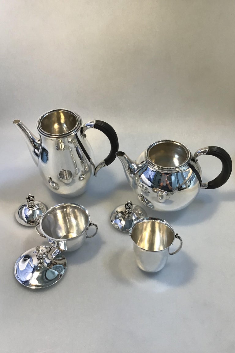 Art Nouveau Georg Jensen Sterling Silver Coffee Pot, Tea Pot Creamer and Sugar Bowl No 456 For Sale
