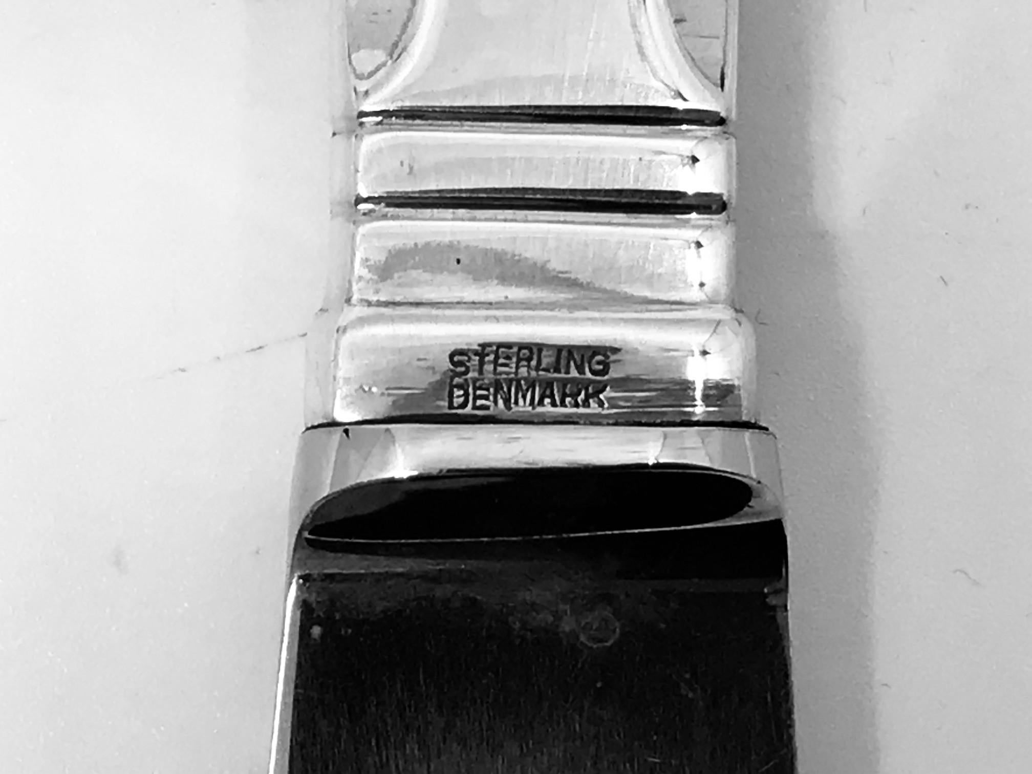 Art nouveau Couteau de table continental Georg Jensen en argent sterling, manche court 013 en vente