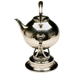 Vintage Georg Jensen Sterling Silver Cosmos Kettle on Stand, No. 45