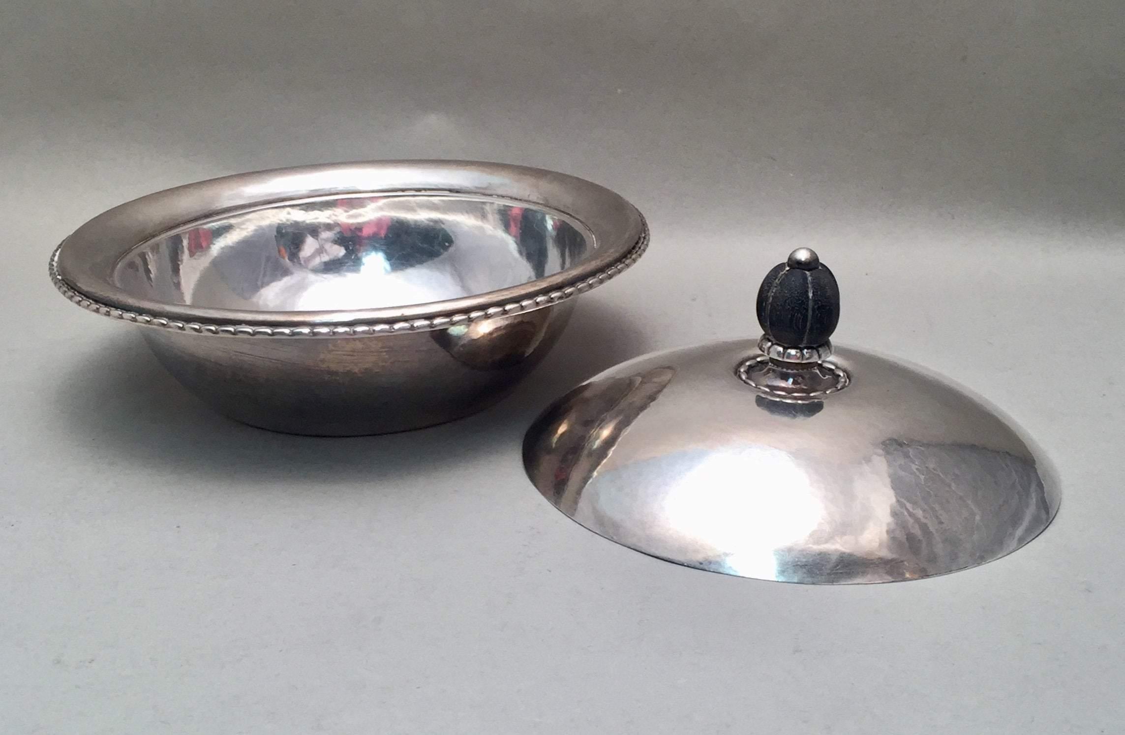 Danish Georg Jensen Sterling Silver Covered Dish Bowl in Rope Pattern 290a from 1920s For Sale