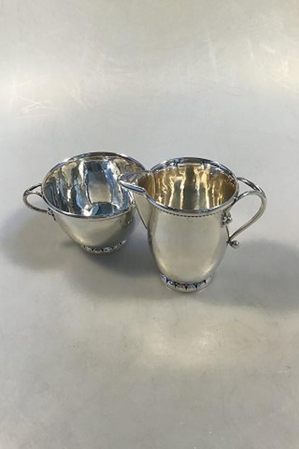 Art Nouveau Georg Jensen Sterling Silver Creamer and Sugar Bowl No 32 Creamer No 32A For Sale