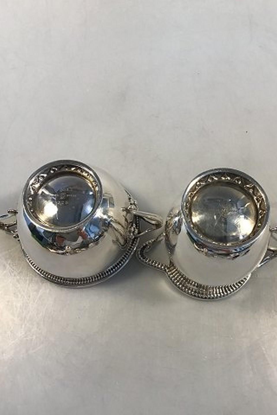 Hand-Painted Georg Jensen Sterling Silver Creamer and Sugar Bowl No 32 Creamer No 32A For Sale