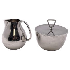Georg Jensen Sterling Silver Creamer & Sugar Bowl #1015 in Bernadotte Pattern