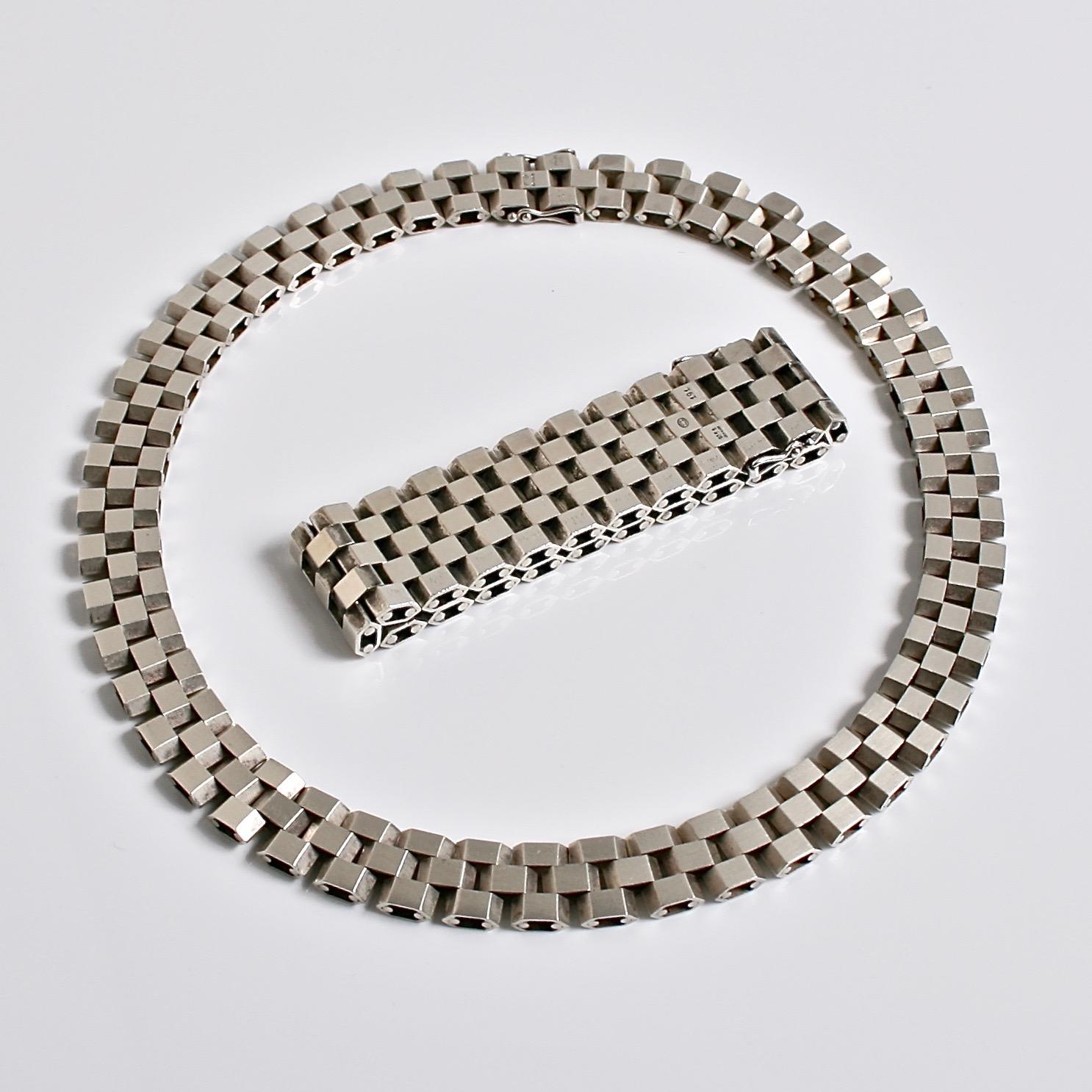 Modernist Georg Jensen sterling silver cube necklace designed by Ernst Forsmann c.1969 For Sale