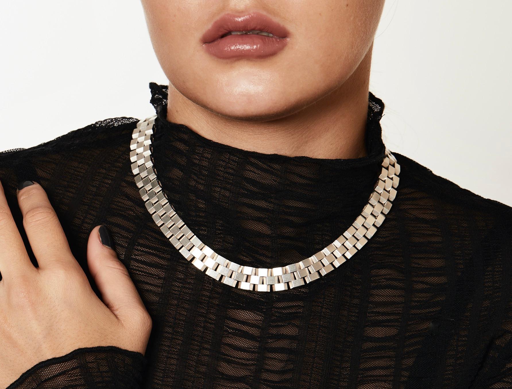 Georg Jensen Würfel-Halskette aus Sterlingsilber Entworfen von Ernst Forsmann um 1969 Damen im Angebot