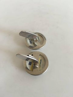 Georg Jensen Sterling Silver Cuff Links with Porcelain Button by Royal Copenhage