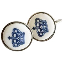 Georg Jensen Sterling Silver Cuff Links with Porcelain Button by Royal Copenhage