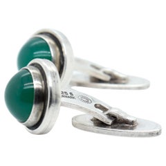Georg Jensen Sterling Silver Cufflinks Model #44D with Chrysoprase Cabochons