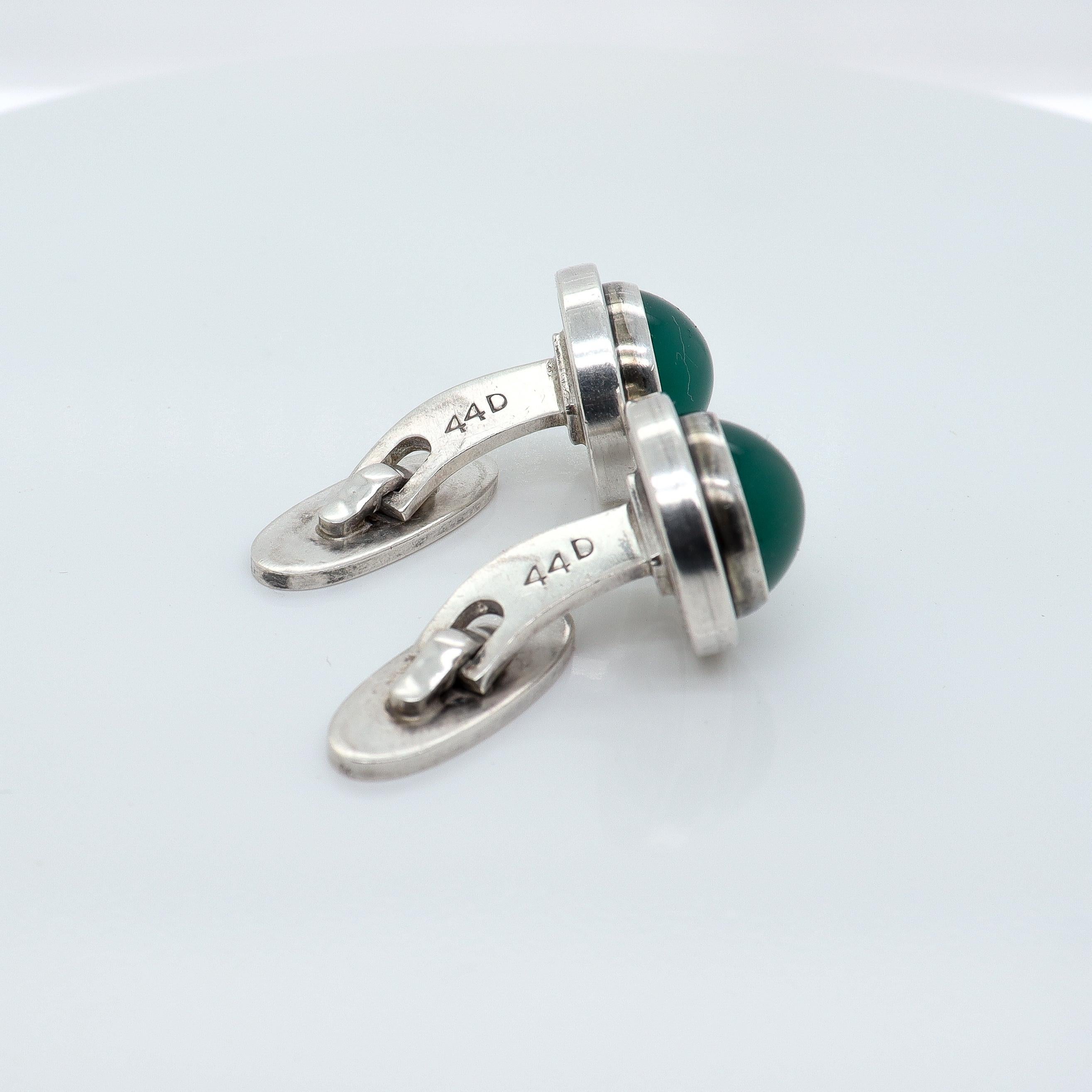 Georg Jensen Sterling Silver Cufflinks Model #44D with Chrysoprase Cabochons For Sale 3
