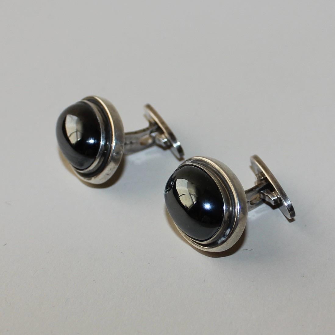 Modern Georg Jensen Sterling Silver Cufflinks No 44A with Hematite For Sale