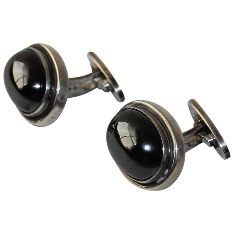 Georg Jensen Sterling Silver Cufflinks No 44A with Hematite For Sale