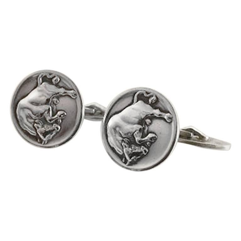 Georg Jensen Sterling Silver Cufflinks No 70 with Bull at 1stDibs