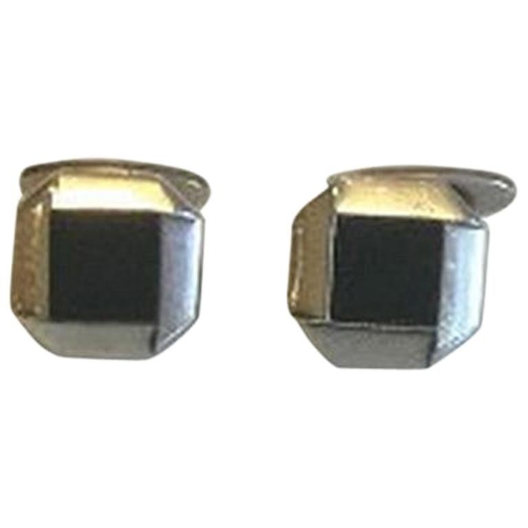 Georg Jensen Sterling Silver Cufflinks with Black Onyx No 202 For Sale