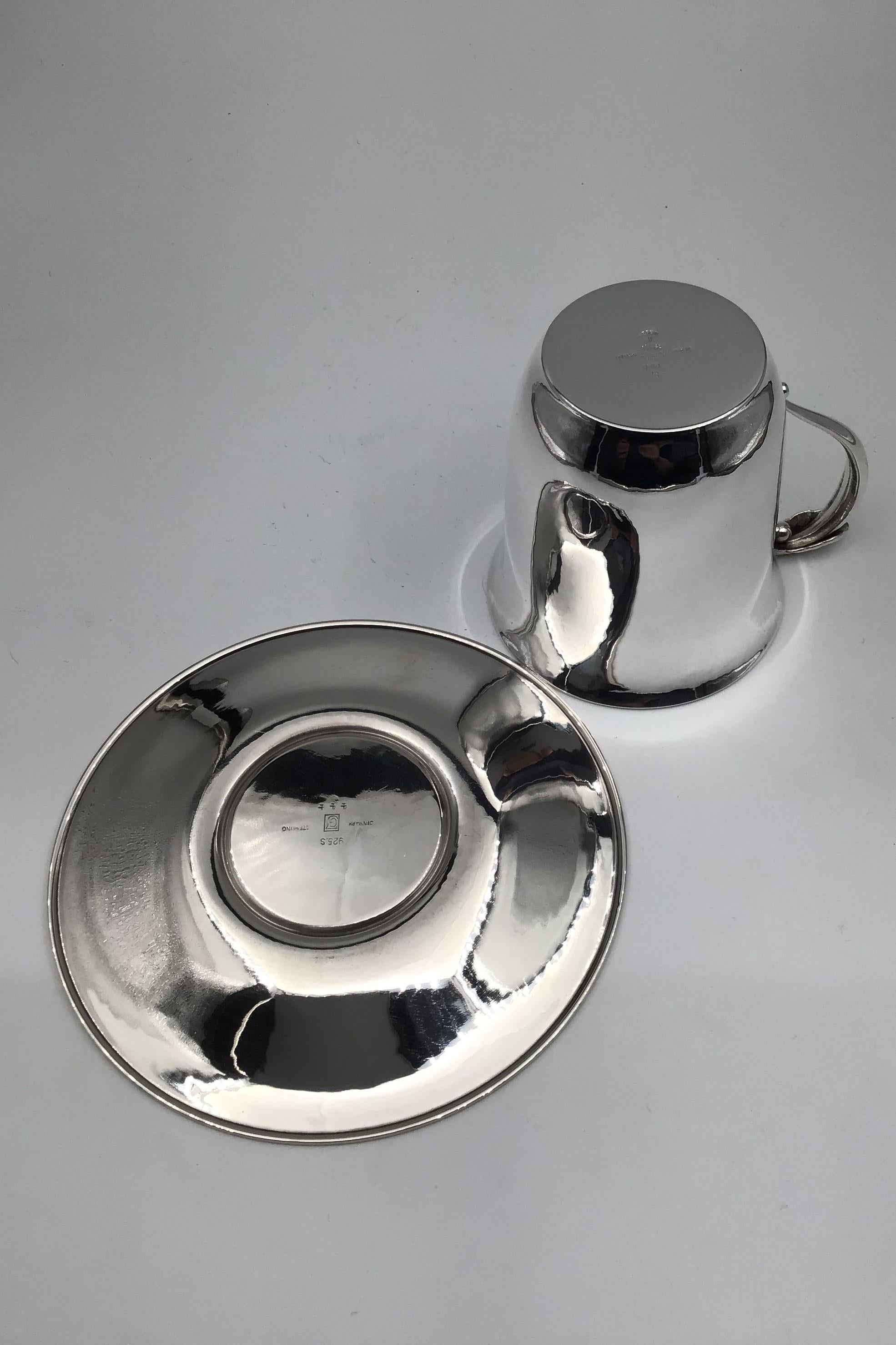 Art Deco  Georg Jensen Sterling Silver Cup/saucer No 444B/444 For Sale