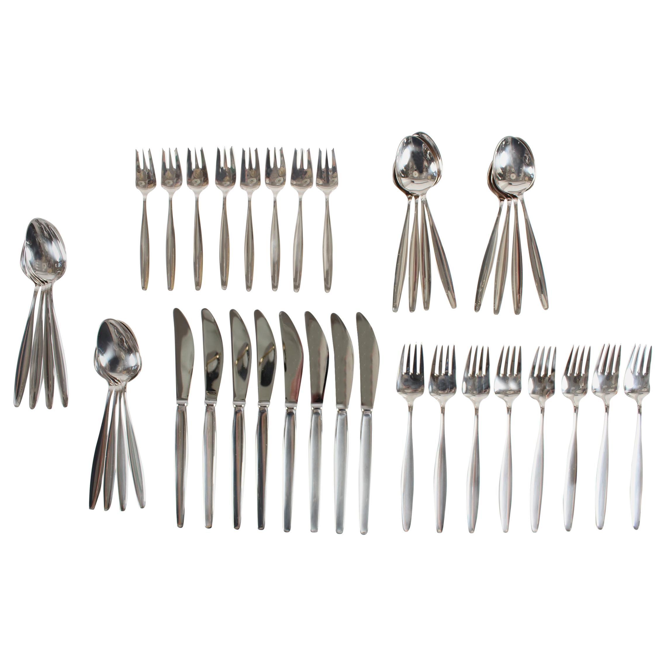 Georg Jensen Sterling Silver Cypres by Tias Eckhoff Cutlery Set for 8 Persons