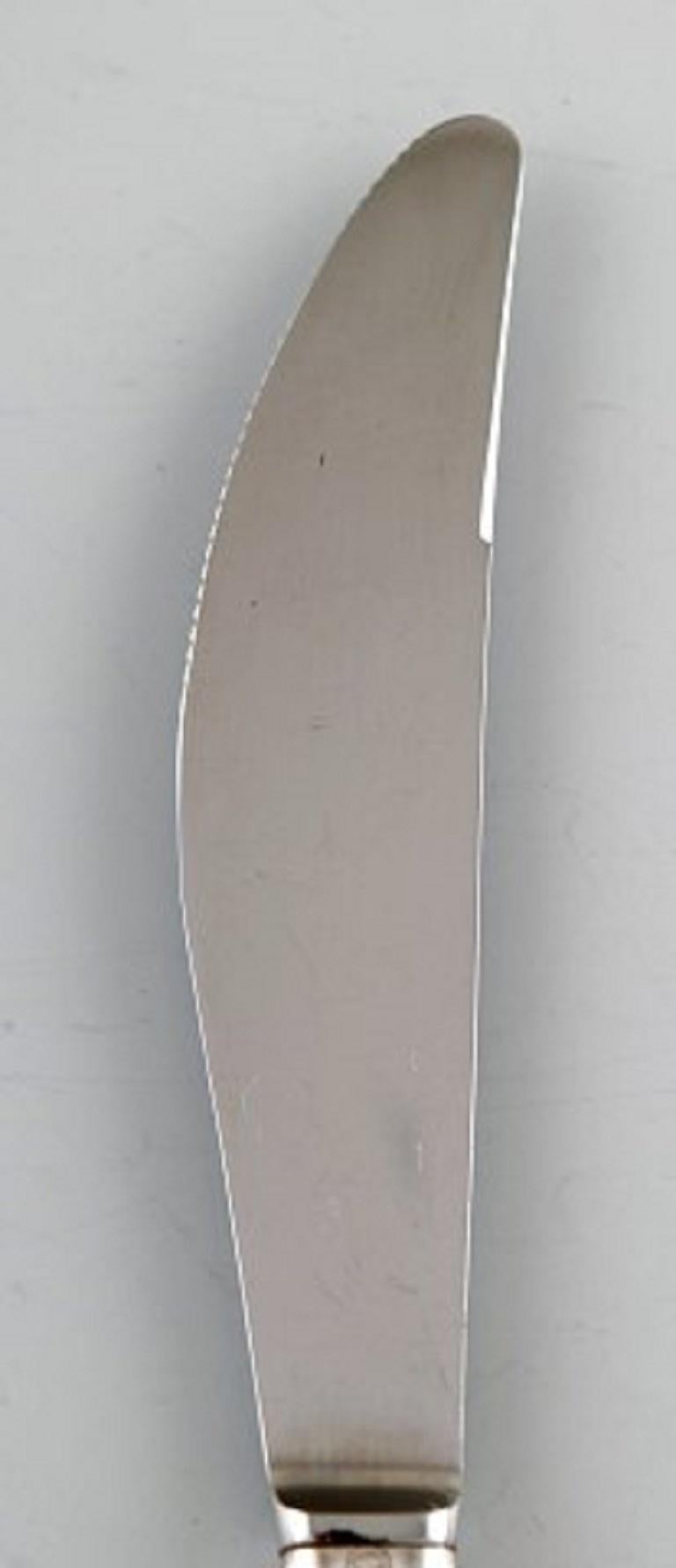Scandinavian Modern Georg Jensen Sterling Silver Cypress Dinner Knife, 4 Pieces