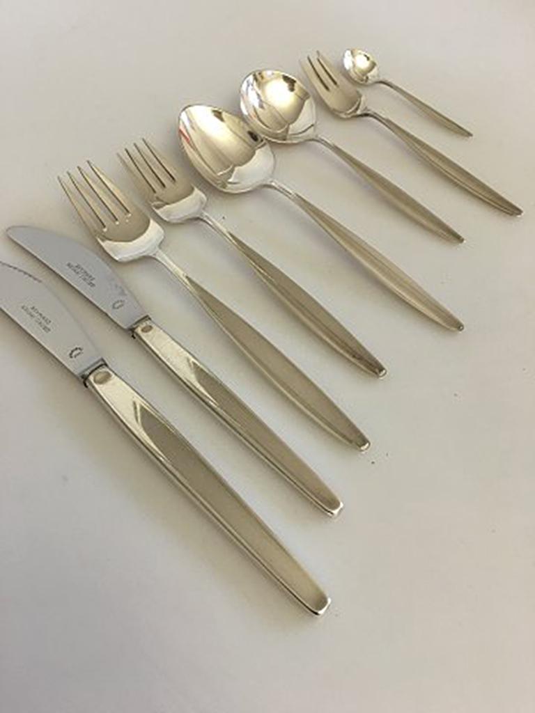 Modern Georg Jensen Sterling Silver Cypress Flatware Set of 48 Pieces for Six Persons For Sale