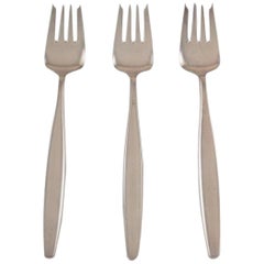 Georg Jensen Sterling Silver Cypress Three Pieces Lunch Forks. 