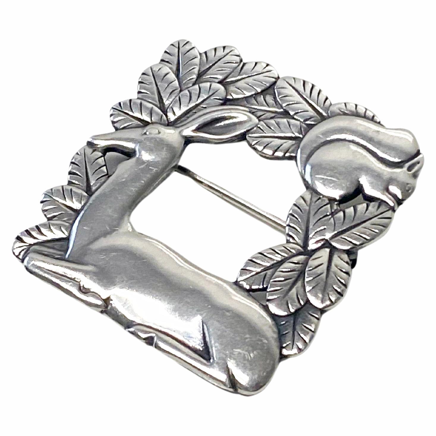 Women's or Men's Georg Jensen Sterling Silver Deer and Squirrel Brooch #318 For Sale