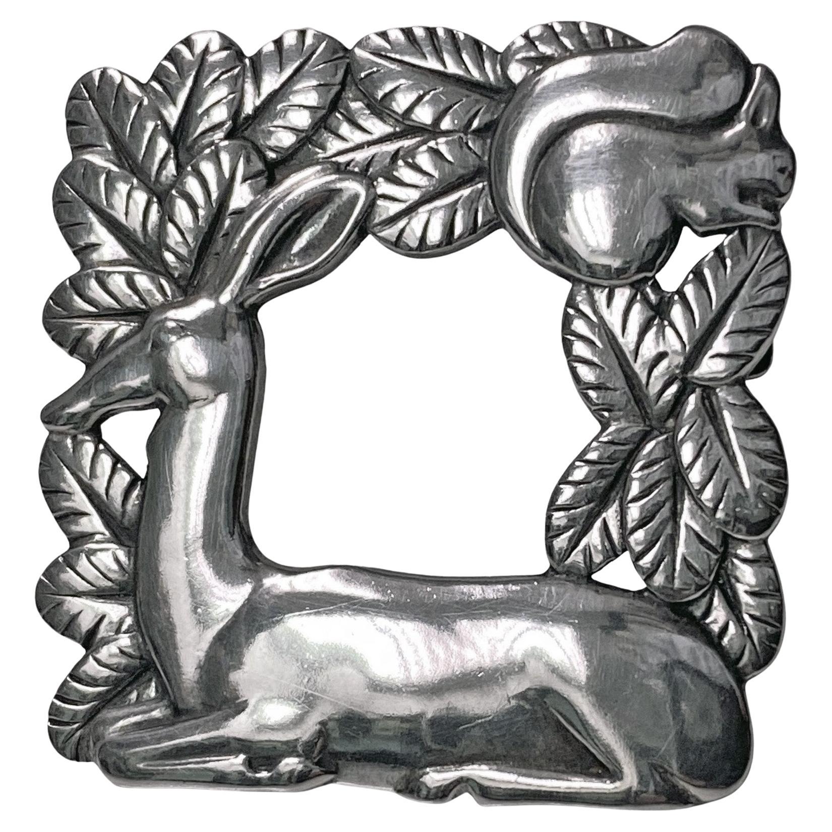 Georg Jensen Sterling Silver Deer and Squirrel Brooch #318