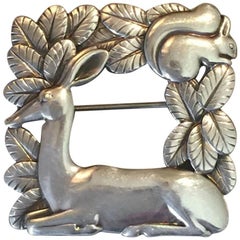 Vintage Georg Jensen Sterling Silver Deer and Squirrel Brooch No. 318 by Arno Malinowski