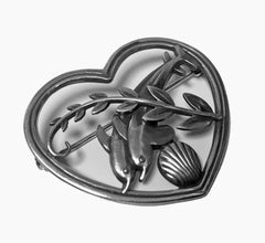 Georg Jensen Sterling Silver Dolphin Heart Brooch, circa 1930