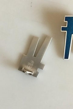 Georg Jensen Sterling Silver Ear Clips with Blue Enamel No 132