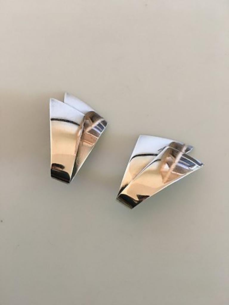 Georg Jensen Sterling Silver Earrings (Clips) No 201. Measures 3.7 cm / 1 29/64 in. Weighs combined 11 g / 0.39 oz.