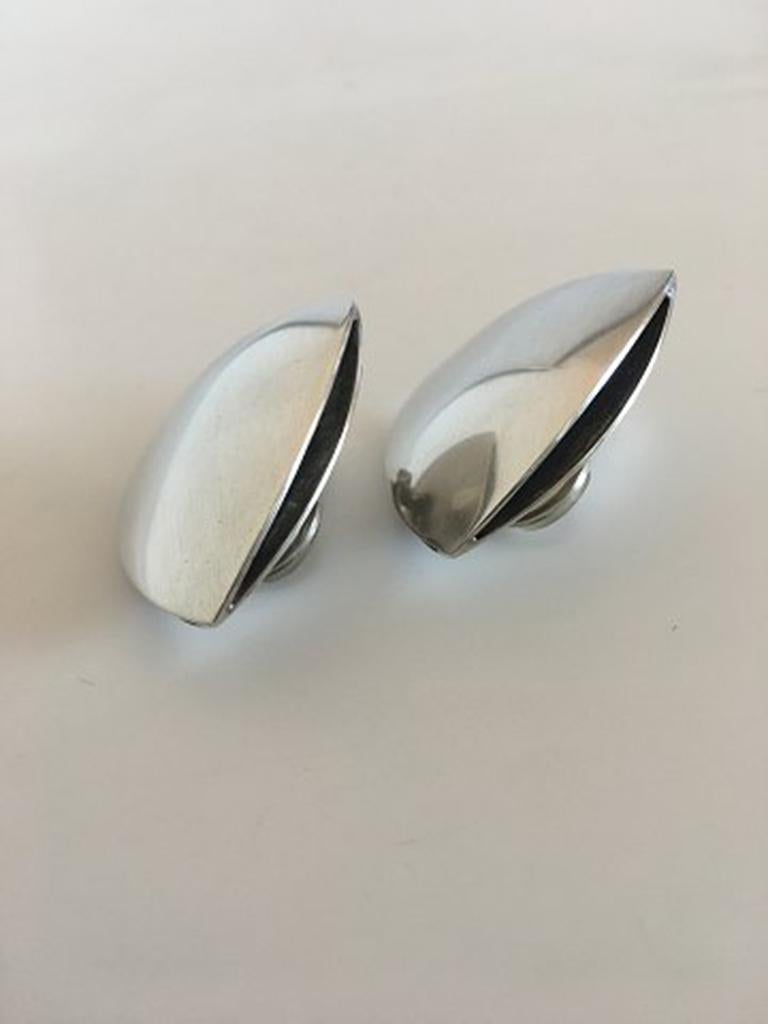 Georg Jensen Sterling Silver Earrings (Clips) No 203B. Measures 3.2 cm / 1 17/64 in. x 3.2 cm / 1 17/64 in. Combined weight is 21 g / 0.75 oz.