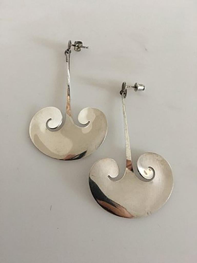 Georg Jensen Sterling Silver Earrings designed by Torun No 372A. Measures 7.2 cm / 2 53/64 in. Weighs 15 g / 0.53 oz.