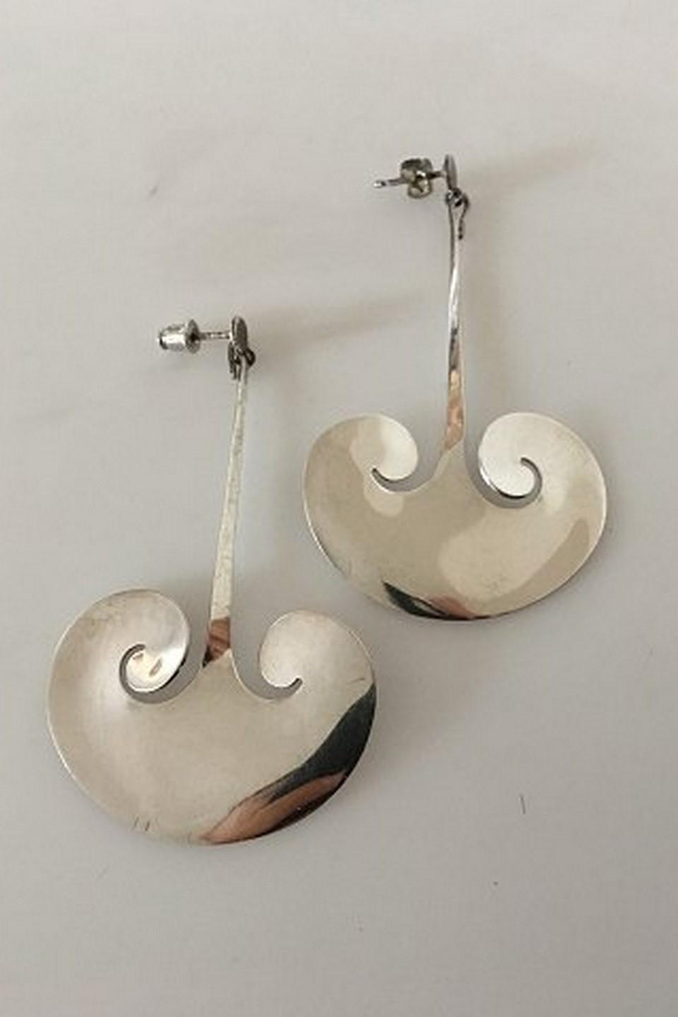 Georg Jensen Sterling Silver Earrings Designed by Torun No 372A In Fair Condition In Copenhagen, DK