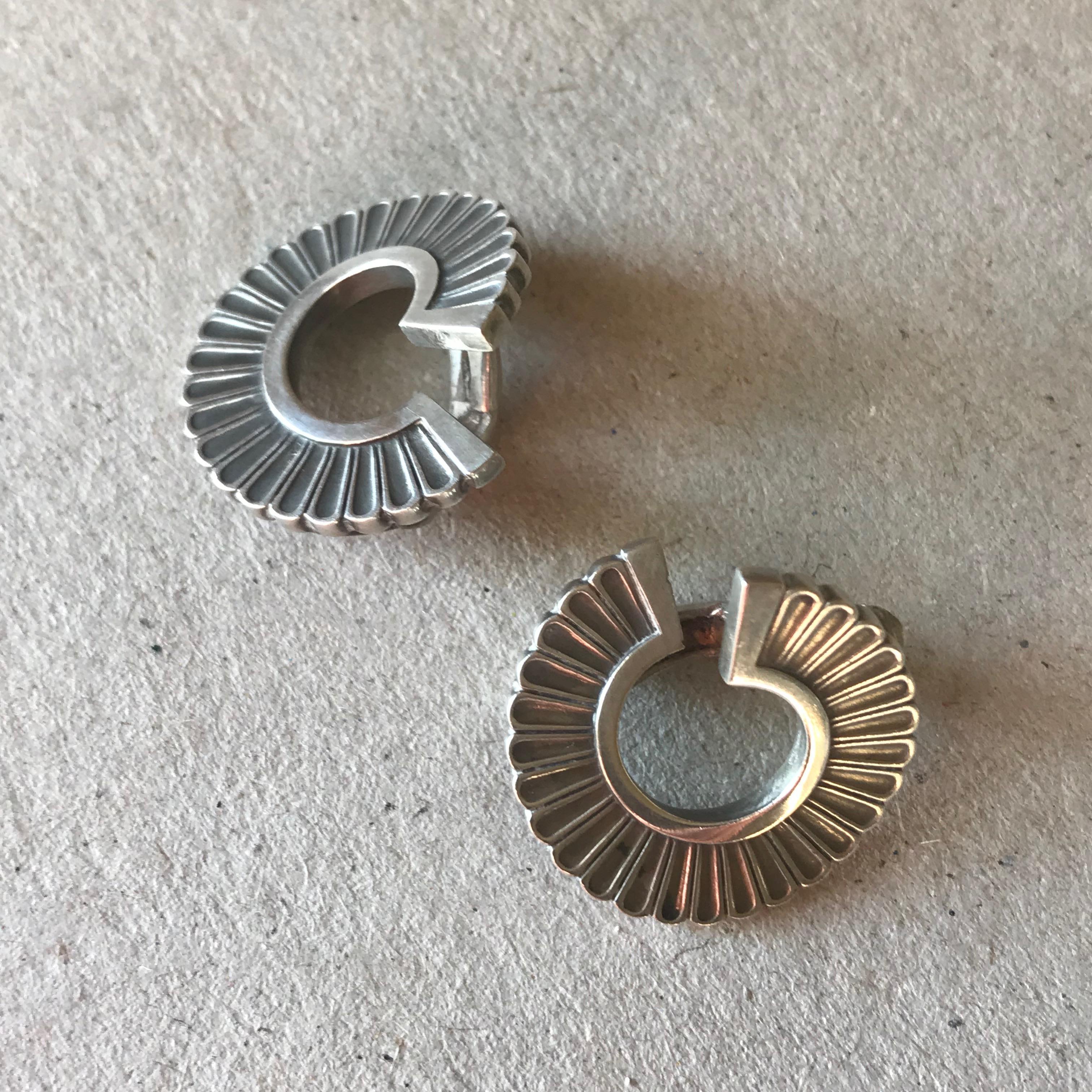 Georg Jensen Sterling Silver Earrings No. 92 by Jorgen Jensen in the art deco style.
Circa 1940's. Clip on back.

Complimentary gift box included with purchase.
