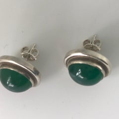 Georg Jensen Sterling Silver Earrings No.44D with Green Agate