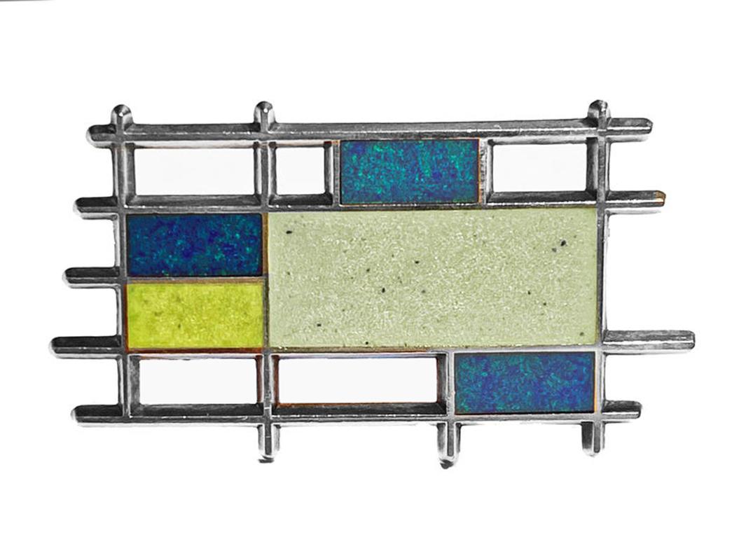 Rare Georg Jensen Sterling Silver Enamel Abstract Brooch Denmark C.1960. This piece was designed by Bente Bonne (1929-1996) for Georg Jensen. Whilst primarily a glass designer and engraver she was also known for enamel designs for Georg Jensen.