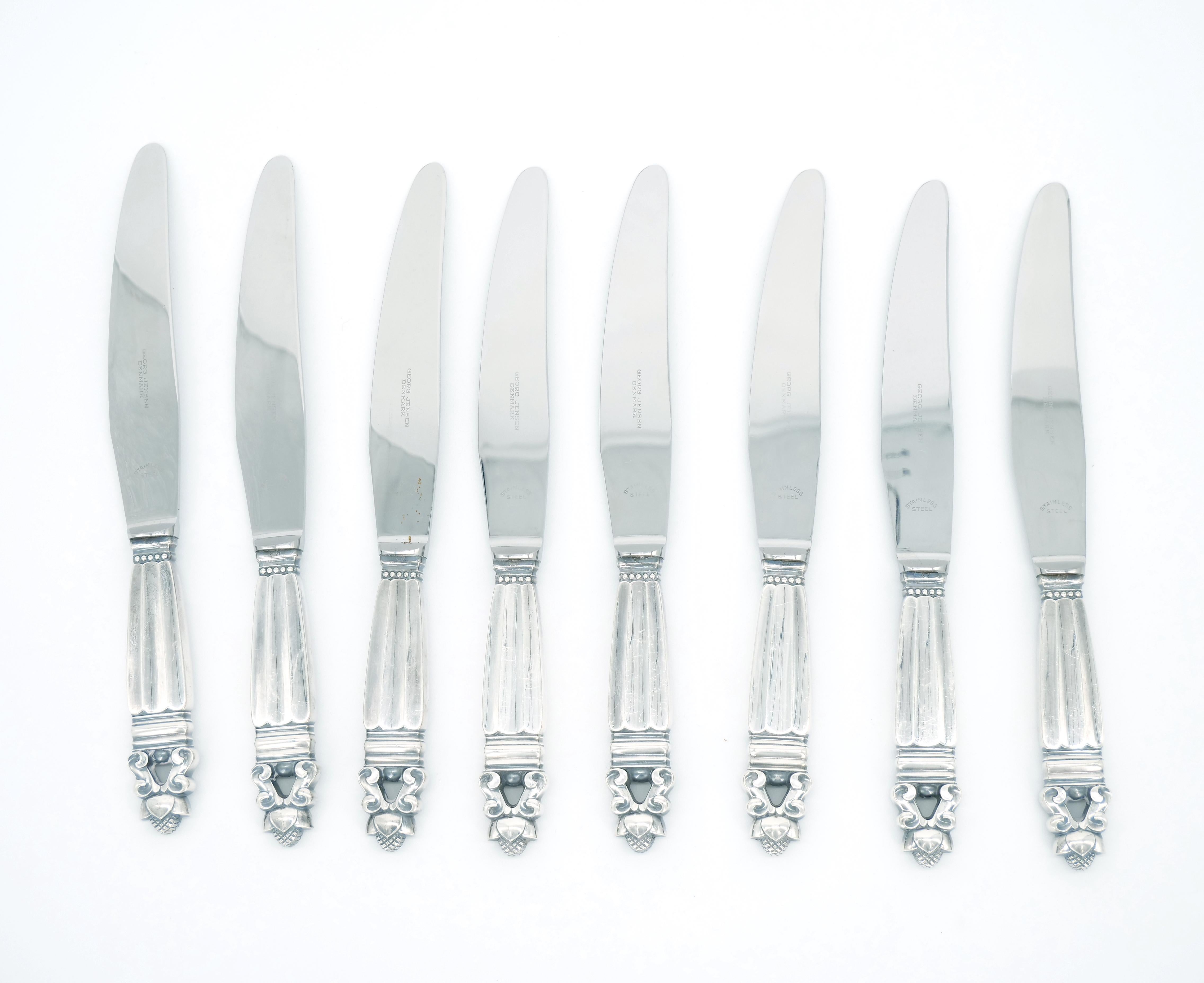 20th Century Georg Jensen Sterling Silver Flatware Service For 8 People