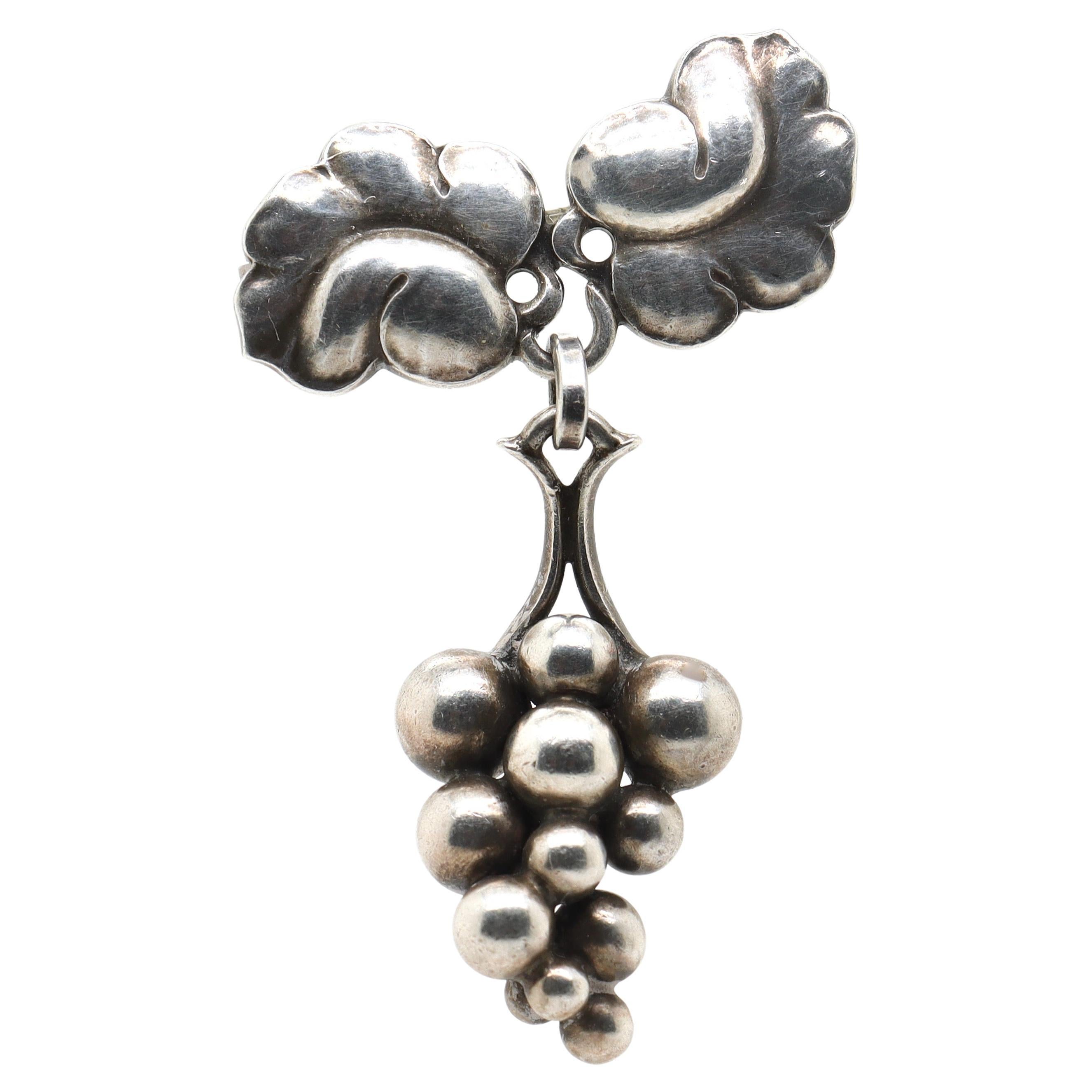 Georg Jensen Sterling Silver "Grapes" Brooch or Pin No. 217A For Sale