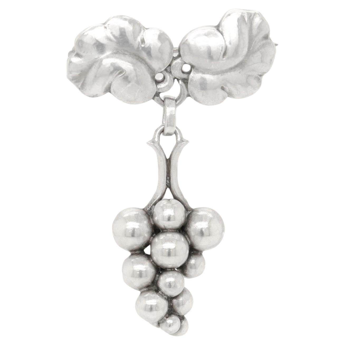 Georg Jensen Sterling Silver "Grapes" Brooch or Pin No. 217A For Sale