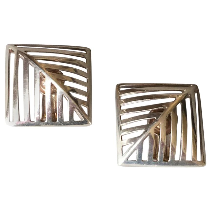 Georg Jensen Sterling Silver "Grates" Earrings No. 389 by Nanna Ditzel For Sale